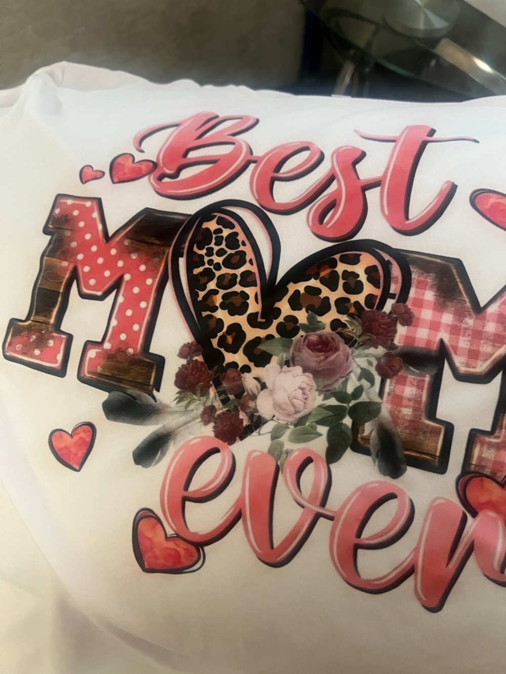 Source Unknown White "Best Mom Ever" Short Sleeve Tee with Pink & Leopard Heart